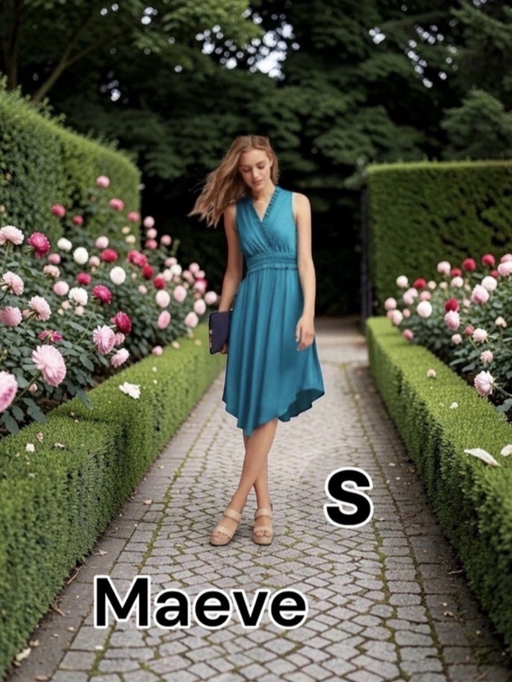 Maeve Anthropologie Teal V-Neck Asymmetric Hem Midi Dress